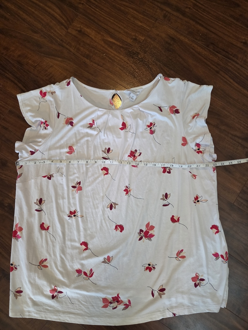 Liz Clairborne Floral White and Pink Pleated Flowy Women's Top Blouse Size 1X - Picture 7 of 8
